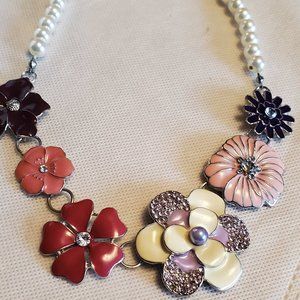 16" Flower Theme Collar Style Necklace Faux Pearl